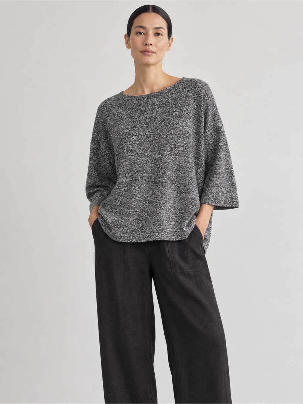 Eileen Fisher Silk Organic Cotton Marled Knit Top | Size Medium